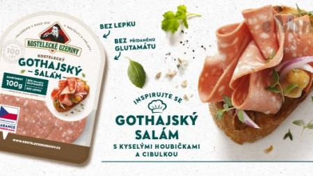 Chlebíček s gothajským salámem a kyselými houbičkami