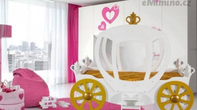 Dětská postel Kočár bilá/růžová - pro maléprincezny