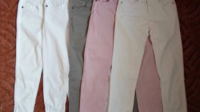 Bílé růžové šedé kalhoty rifle džíny