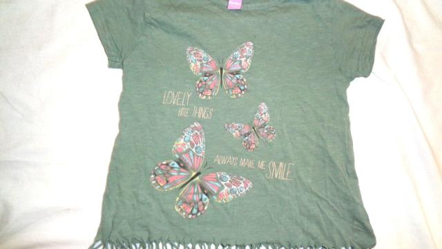 Luxusní khaki tričko s motýlky a třásněmi