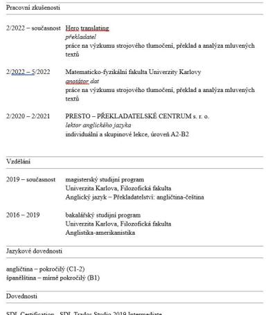 Zaměstnání | Názor na životopis