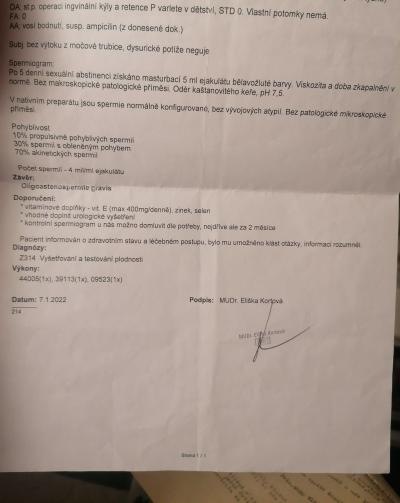 Neplodnost | Těhotenství - spermiogram oligoastenospermie