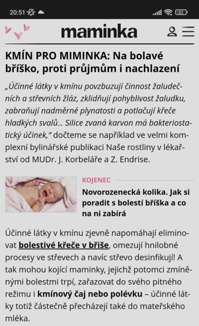 Krmení a pití | Kmínový čaj pro miminko ?