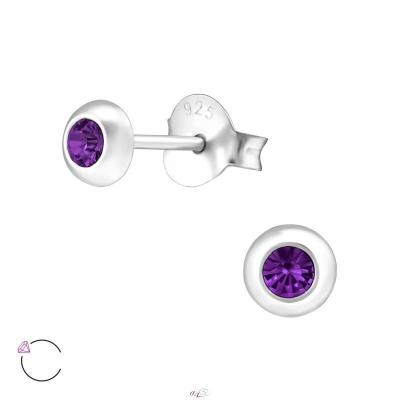 Stříbrné (925) puzetové náušnice Kolečka, krystal Amethyst