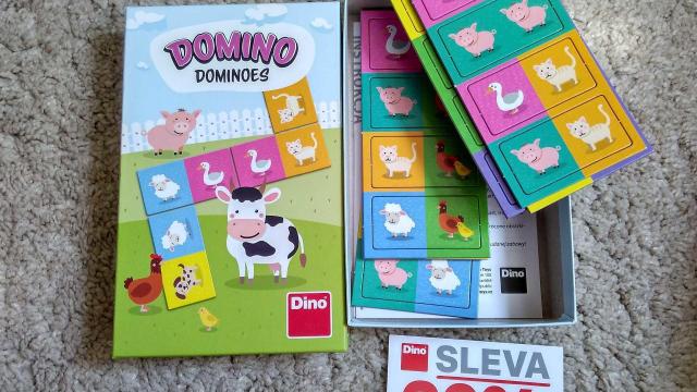 Nová dětská hra domino Zvířátka. Dino.