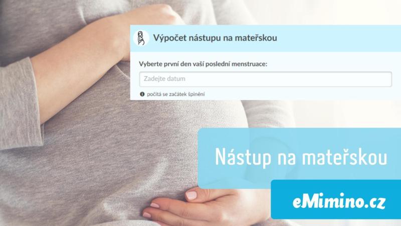 Kalkulačka výpočtu nástupu na mateřskou na emimino.cz. V pozadí si těhotná žena hladí bříško.