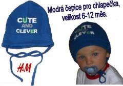 Modrá jarní čepice s milým nápisem, vel. 6-12 m.