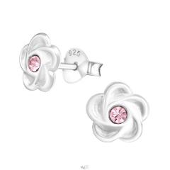 Stříbrné (925) náušnice Květina krystal light rose