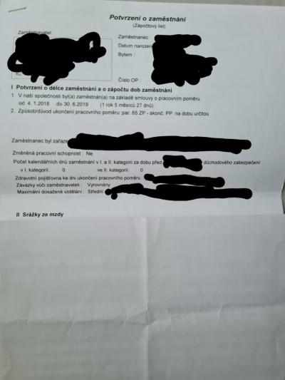 Zaměstnání | Výpočtový list