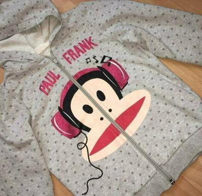 Šedá mikina, třpytivý nápis/opice Paul Frank, 4-6y