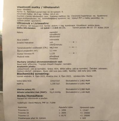 Těhotenství | Hodnoty trizomie 21