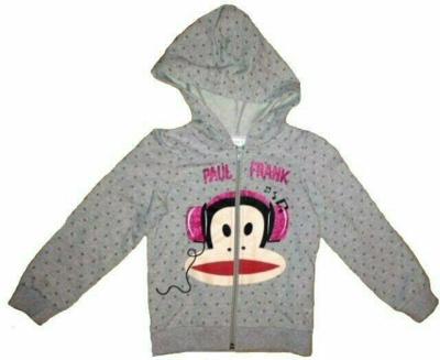 Šedá mikina, třpytivý nápis/opice Paul Frank, 4-6y