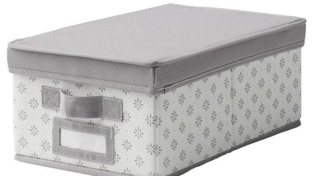 Bílá krabice / Box s víkem, vzor šedé květy