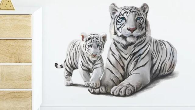 Samolepka na zeď - bílí tygři