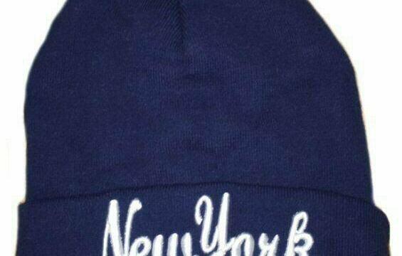 Tmavě modrá módní čepice, bílý nápis New York, vel. 8 - 12y