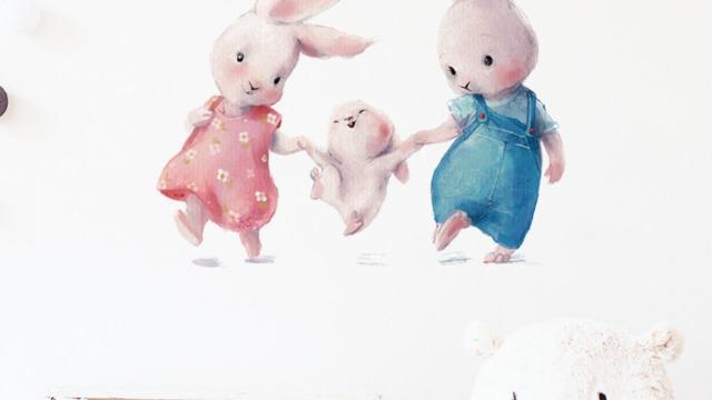 Samolepka na zeď - králičí rodina