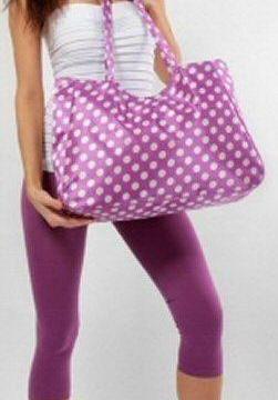 Lila fialová puntíkovaná prostorná kabelka / taška / shopper