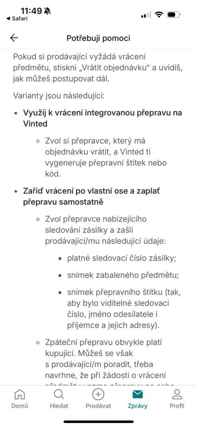 Nakupujeme - obchody, reklamace | Jak se na Vinted vrací zboží zpět?