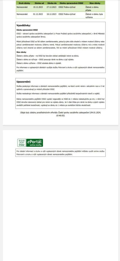 Sociální dávky, PPM, rodičovský příspěvek | Nemocenská 2024