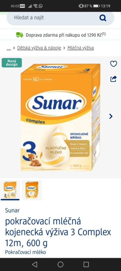 Kojení a UM | Umělé mléko Sunar 3 pro miminko