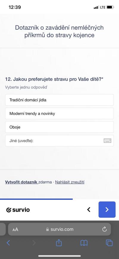 Začínáme s příkrmy | Dotazník o zavádění příkrmů do stravy kojence