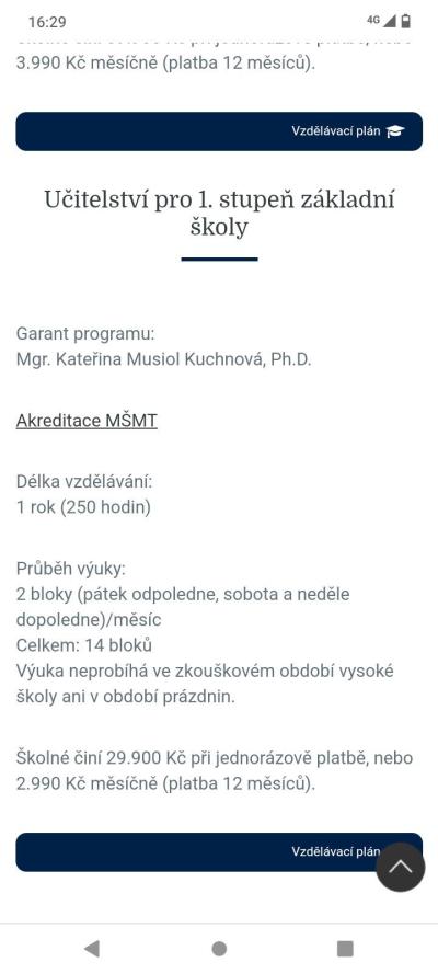 Studium a kurzy | Celoživotní studium - 1. stupeň