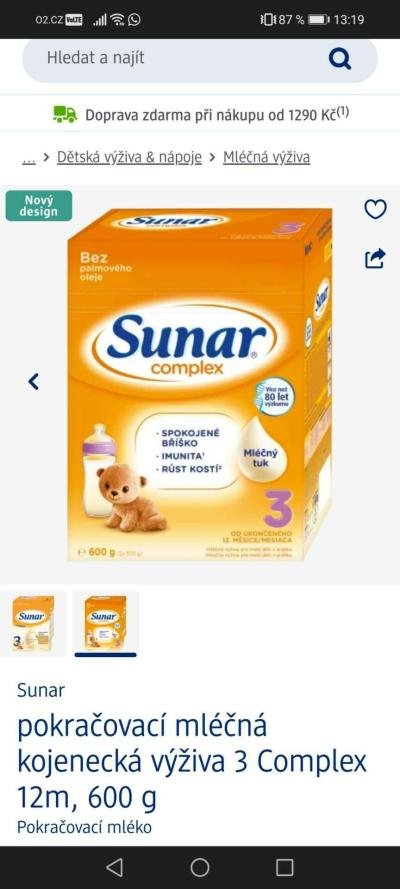 Kojení a UM | Umělé mléko Sunar 3 pro miminko
