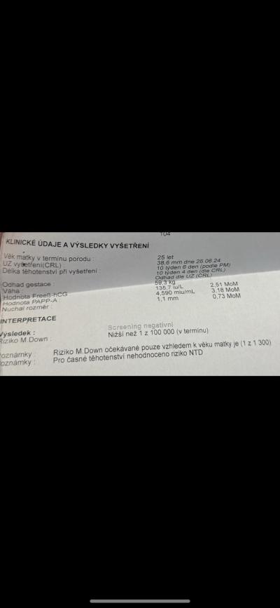 Těhotenství | Hodnoty na 1.screeningu