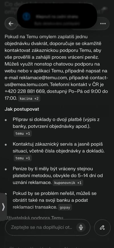 Nakupujeme - obchody, reklamace | Temu - vrácení platby