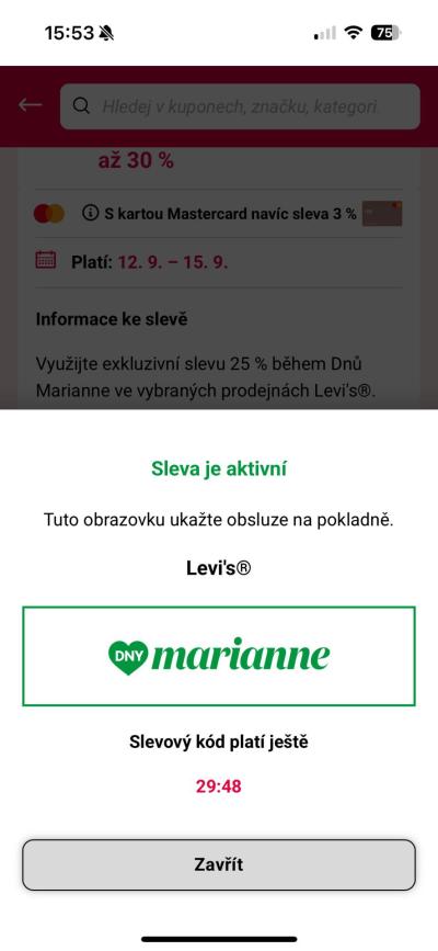 Nakupujeme - obchody, reklamace | Nemáte někdo kód Dny Mar. Levis?