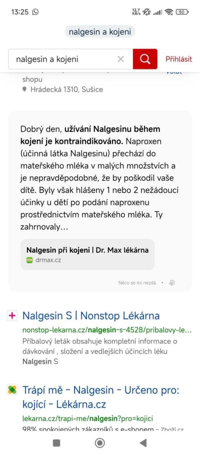 Krmení a pití | Nalgesin při kojení