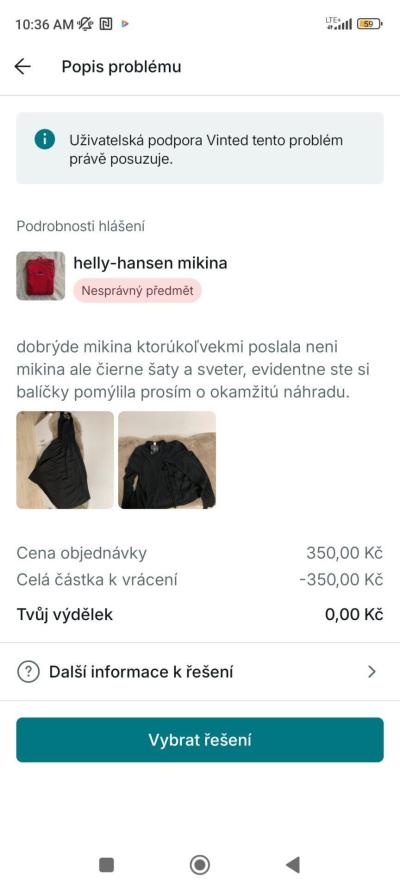 Nakupujeme - obchody, reklamace | Vinted - nesprávný předmět