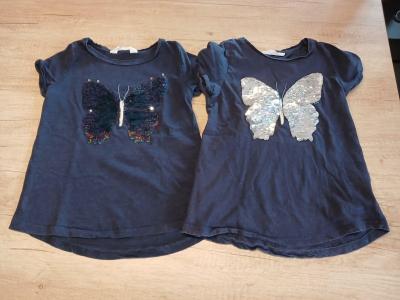 2x měnící tričko motýl HM vel. 110/116