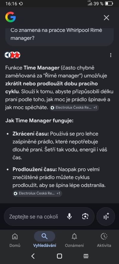 Domácí spotřebiče | Nová pračka Whirlpool nemá nastavení délky cyklu?
